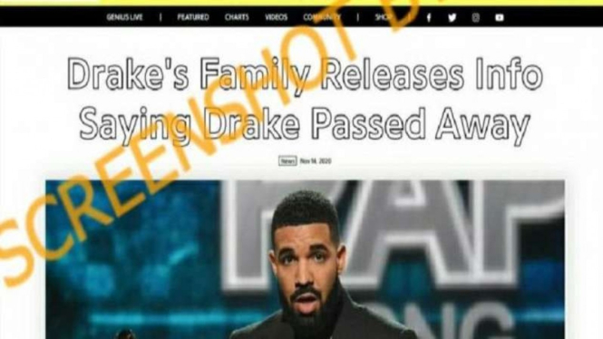 Hoax penyanyi Drake meninggal dunia