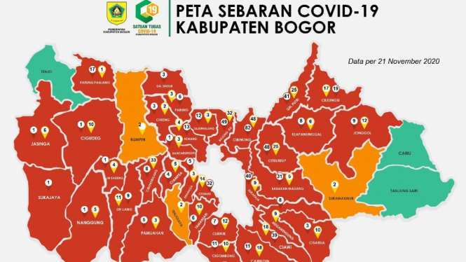 Peta Sebaran COVID-19 Kabupaten Bogor.