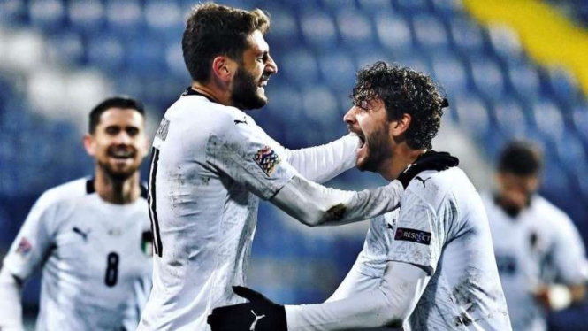 Pemain Sassuolo merayakan gol