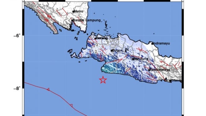 Lokasi gempa di Tegalbuleud, Sukabumi