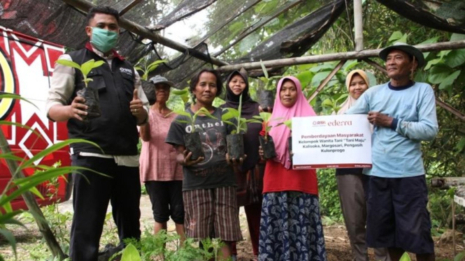 Warga saat menerima bibit pohon pisang