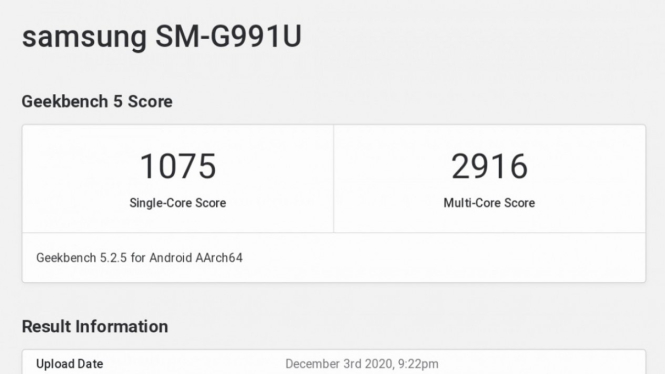 Skor Geekbench Samsung Galaxy S21.