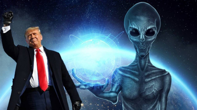 Presiden Donald Trump dan alien.