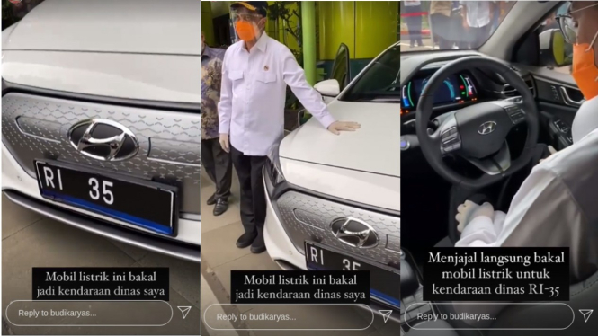 Menhub Budi Karya Sumadi mencoba mobil listrik Hyundai Ioniq