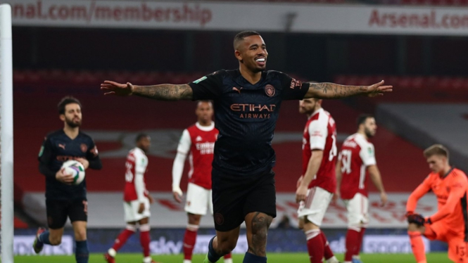 Striker Manchester City, Gabriel Jesus usai jebol gawang Arsenal