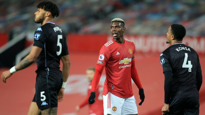 Paul Pogba saat pertandingan Manchester United vs Aston Villa