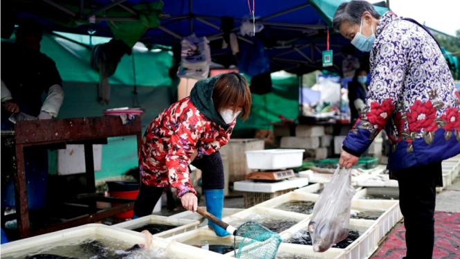 Pasar di Kota Wuhan diduga jadi awal mula penyebaran Covid-19. BBC Indonesia