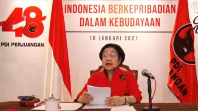 Ketua Umum PDI Perjuangan, Megawati Soekarnoputri di HUT ke-48 partai.