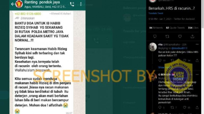 Hoax Habib Rizieq sakit karena diracun di dalam penjara