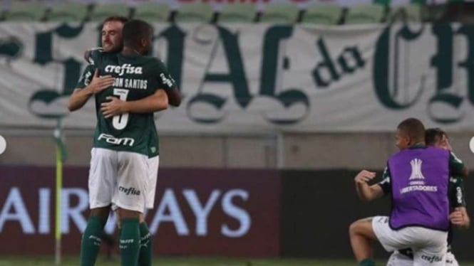 Palmeiras rayakan keberhasilan lolos ke final Copa Libertadores 2020.
