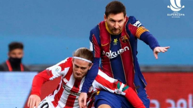Striker Barcelona, Lionel Messi saat melawan Athletic Bilbao.