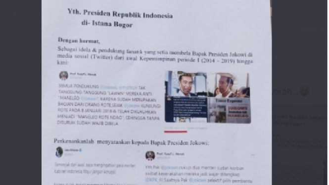 Surat dari Prof Yusuf yang melamar jadi menteri Jokowi