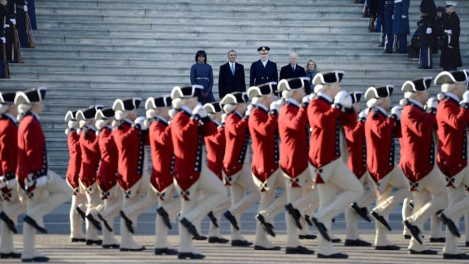 Review of the troops after inauguration ceremonies.