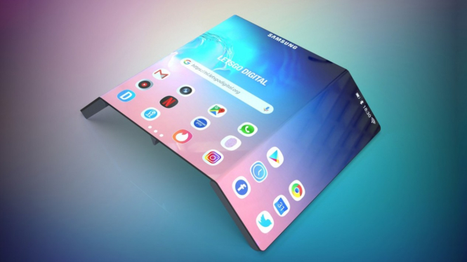 Ilustrasi ponsel Samsung layar gulung
