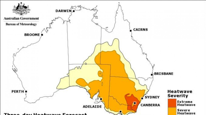 Kondisi gelombang panas diperkirakan akan menerjang wilayah tenggara Australia selama tiga hari mulai Sabtu 23 Januari 2021, meliputi Adelaide, Melbourne, Hobart, Canberra dan Sydney.