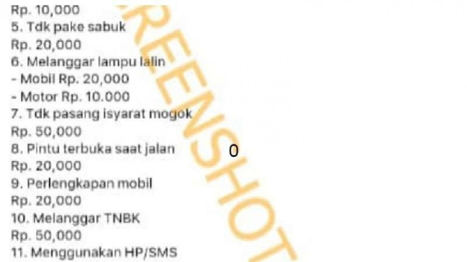 Pesan berantai soal harga tilang baru