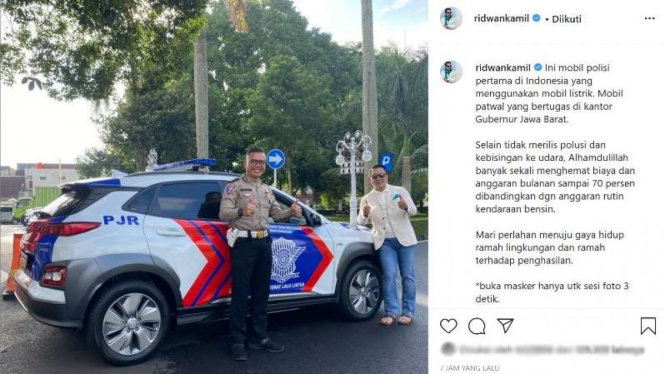 Polisi pengawal Gubernur Jawa Barat, pakai mobil listrik Hyundai Kona Electric