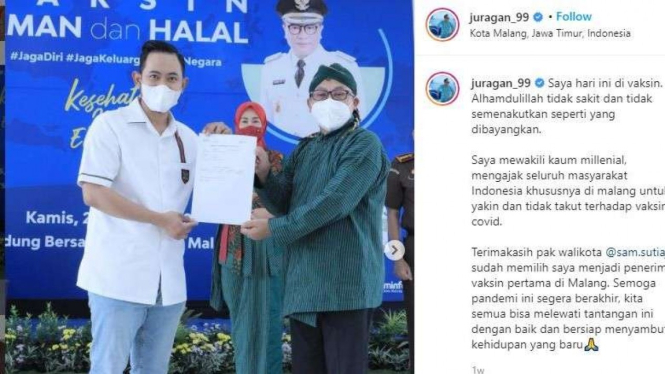 Crazy rich Malang Gilang Widya Pramana saat penyuntikan vaksin dosis pertama