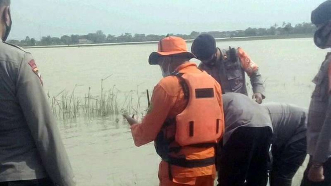 Petugas mengecek lahan pertanian di Subang terendam banjir