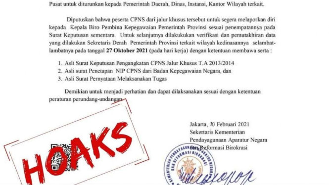 Kementerian PAN-RB pastikan surat pengangkatan CPNS jalur khusus hoax.