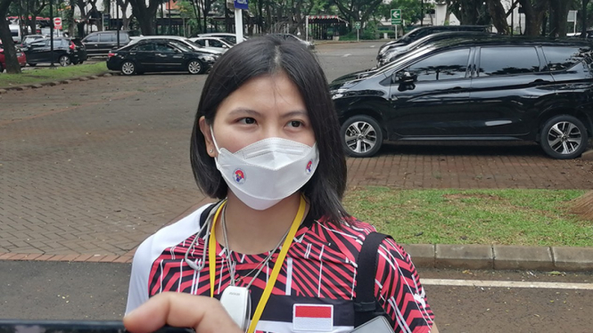 Greysia Polii usai disuntik vaksin di Gelora Bung Karno.