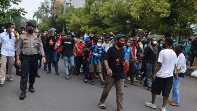 Aksi unjuk rasa mahasiswa Papua di Semarang, Jateng.