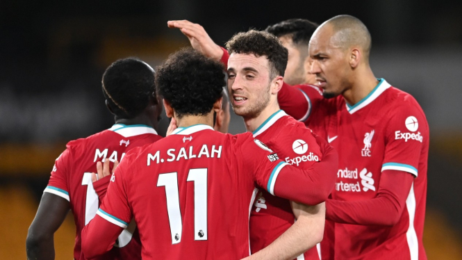Pemain Liverpool merayakan gol Diogo Jota