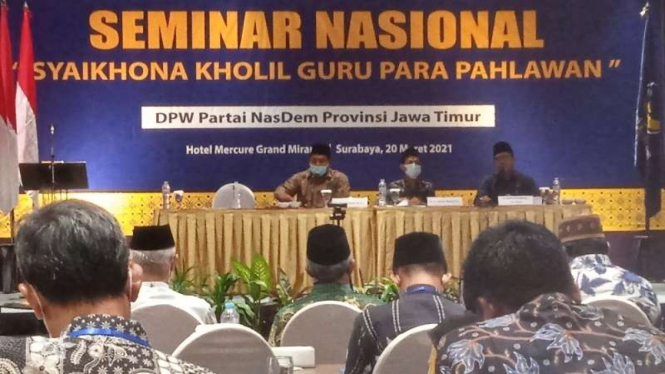 Seminar tentang Syaikhona Kholil oleh Fraksi Nasdem MPR RI di Surabaya, Jawa Timur, pada Sabtu, 20 Maret 2021.