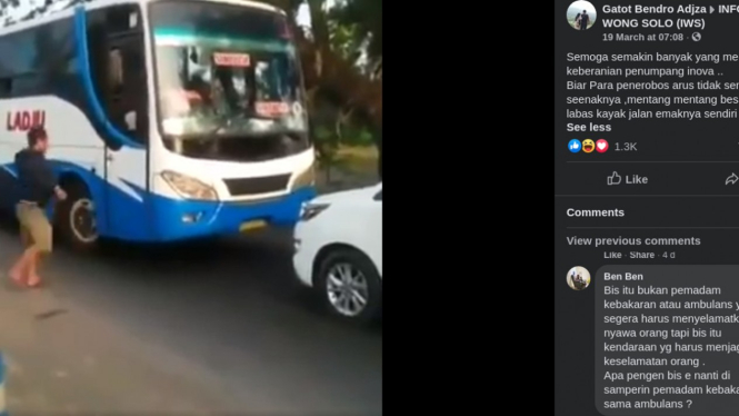 Bus lawan arus bertemu dengan Kijang Innova