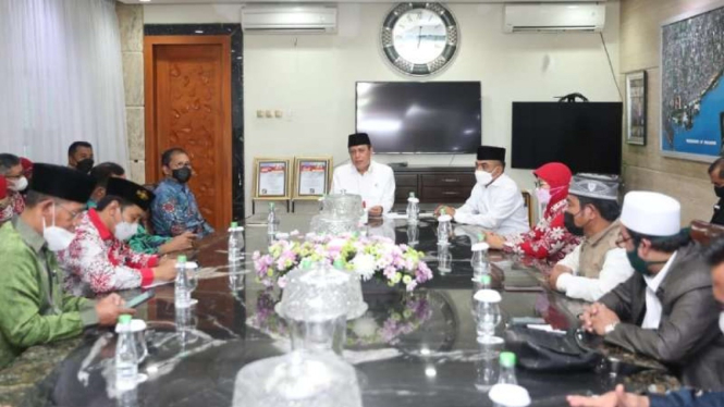 Wali Kota Makassar Mohammad Ramdhan Pomanto (Danny), Kepala BNPT Komjen Pol Boy Rafli Amar, dan sejumlah perwakilan ormas membahas mengenai pencegahan terorisme di Makassar, Selasa, 30 Maret 2021.