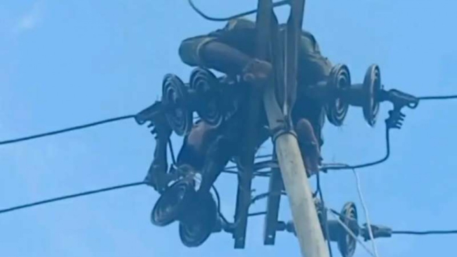VIVA Militer: Prajurit TNI panjat tiang listrik tegangan tinggi