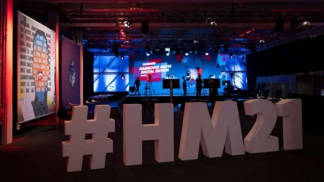 Pameran industri Hannover Messe di Jerman yang berlangsung secara digital, Senin, 12 April 2021.