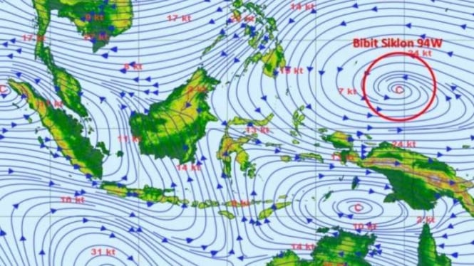 Bibit siklon tropis 94W di sekitar Pasifik Barat sebelah utara Papua.