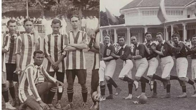Foto jadul sepak bola Hindia Belanda.