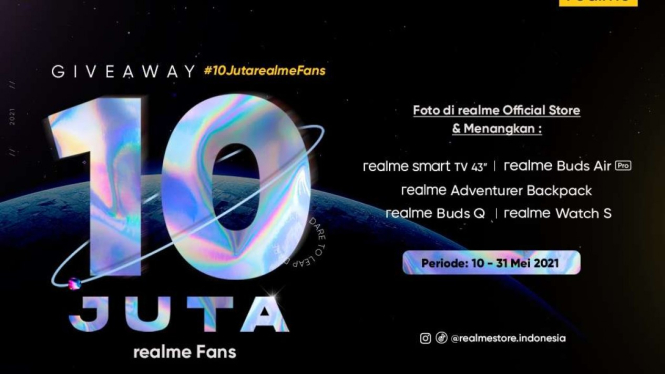 realme bagikan Giveaway smartphone untuk rayakan #10JutarealmeFans