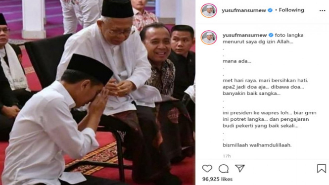 Beredar Foto jokowi bersimpuh ke KH Ma'ruf Amin (Instagram/yusufmansurnew)