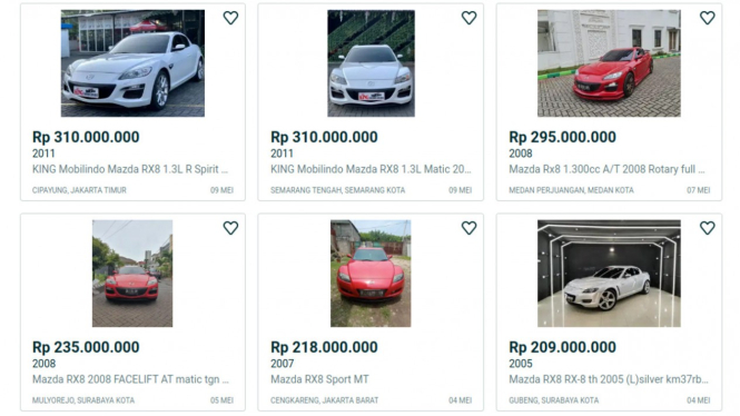 Mobil sport Mazda RX-8 ditawarkan di laman jual beli online