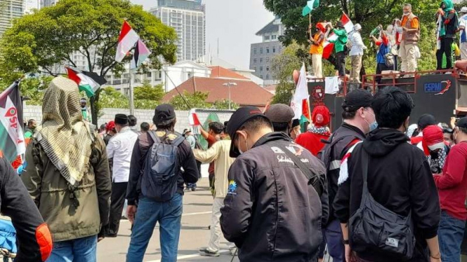 Massa KSPI geruduk Kedubes AS di Jakarta buntut Israel sekutu AS serang Gaza
