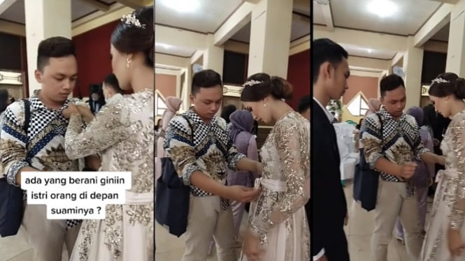 Pengantin pria kesal menyaksikan istrinya (Foto/TikTok/Fikririzaldi_official)