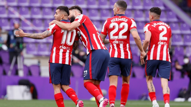 Selebrasi pemain Atletico Madrid usai bobol gawang Real Valladolid