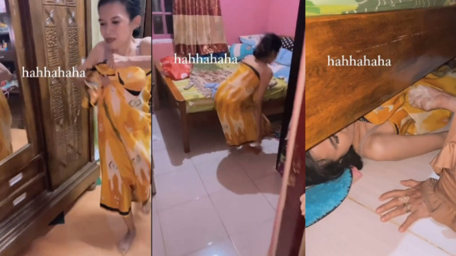 Viral wanita hamil sembunyi saat gerhana (TikTok/ayy_2293)