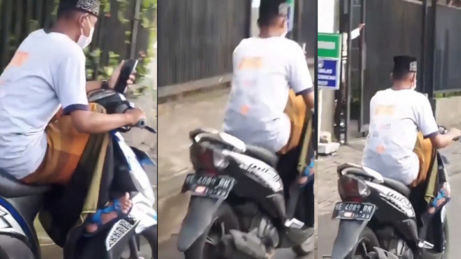Viral cowok naik motor sambil video call ceweknya (Instagram/warung_jurnalis)
