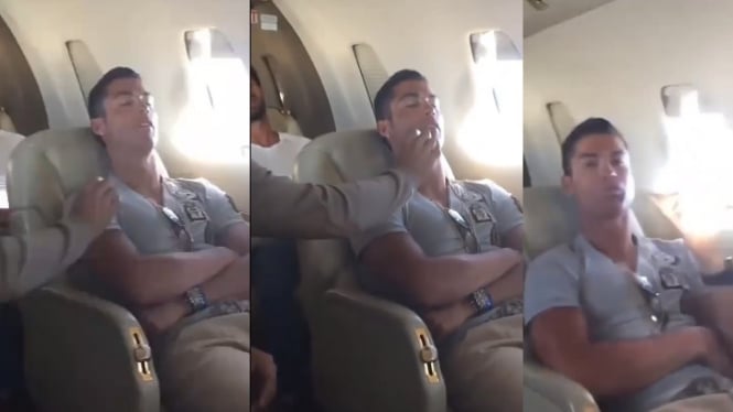 Viral Ronaldo tidur di pesawat diganggu temannya (Instagram/viraltawa)