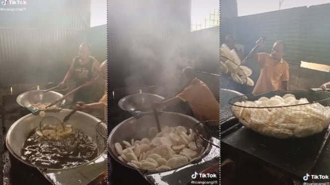 Viral video bapak-bapak goreng kerupuk (Tiktok/icangcangi11)