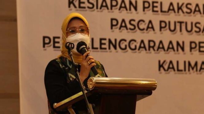 Anggota Bawaslu Ratna Dewi Pettalolo saat Rakor Persiapan PSU Pilkada Kalsel
