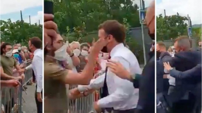 Presiden Prancis, Emmanuel Macron, ditampar seorang pria.