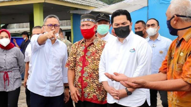 Menteri BUMN Erick Thohir dan Ketum PAN Zulkifli Hasan keliling di Lampung