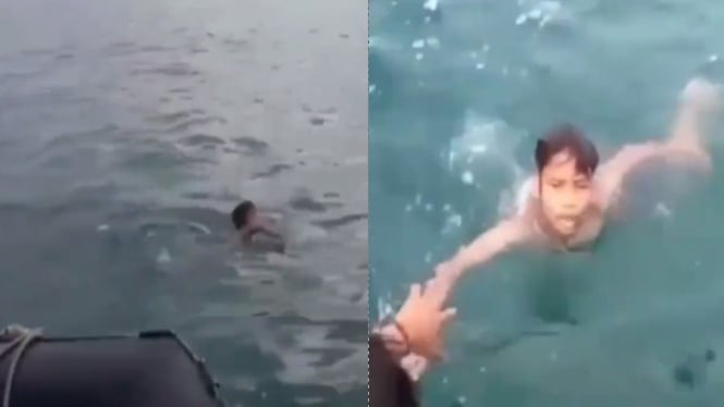 Bocah terapung di tengah laut (Instagram/mak_lamis) 