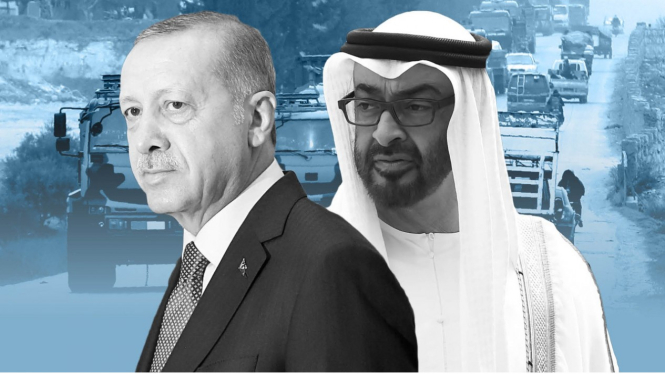 Presiden Turki Recep Tayyip Erdogan dan Pemimpin UEA Sheikh Mohammed bin Zayed.