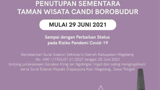 Taman Wisata Candi Borobudur ditutup sementara